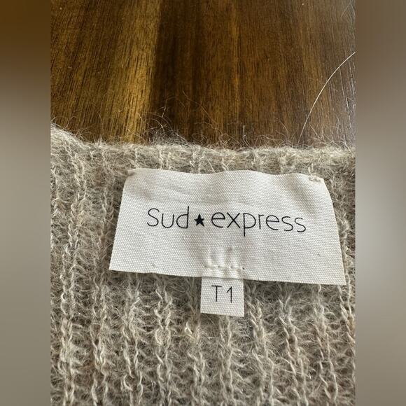 Sud Express Alpaca Mohair Blend Sweater Grey Tan Size Small GUC - Picture 5 of 7